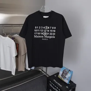 Margiela kort?¡èrmad replika lyxig svart vit bomullslogotyp tryckt