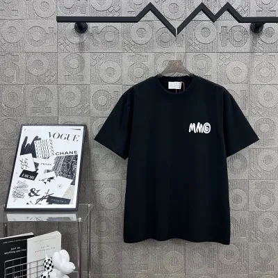 Margiela Short Sleeves replica lyx Svart Vit Logo Washed Retro