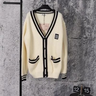 Miu Coat replica 1:1 Cream White Wool Knit Cashmere Classic