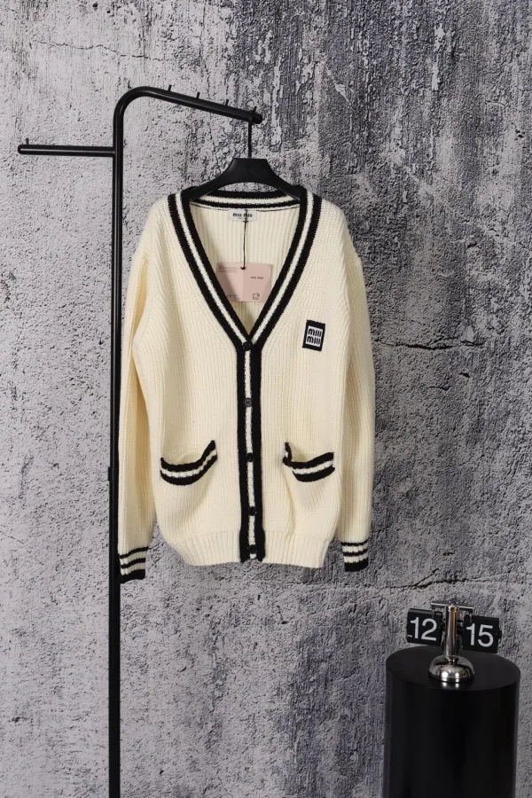 Miu Coat replica 1:1 Cream White Wool Knit Cashmere Classic