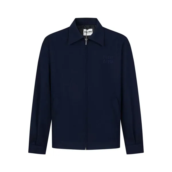 Miu Coat replika 1:1 Marinbl?£¤ logotyp Elegant Casual Formell