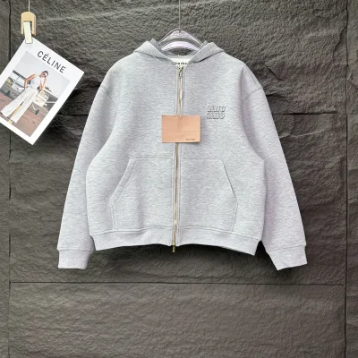 Miu Coat replika superklon Gr?£¤ bomull Broderad Tv?¡èttad Snygg