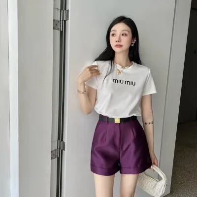 Miu Women Shorts replika superklon Monogram Summer Round Neck