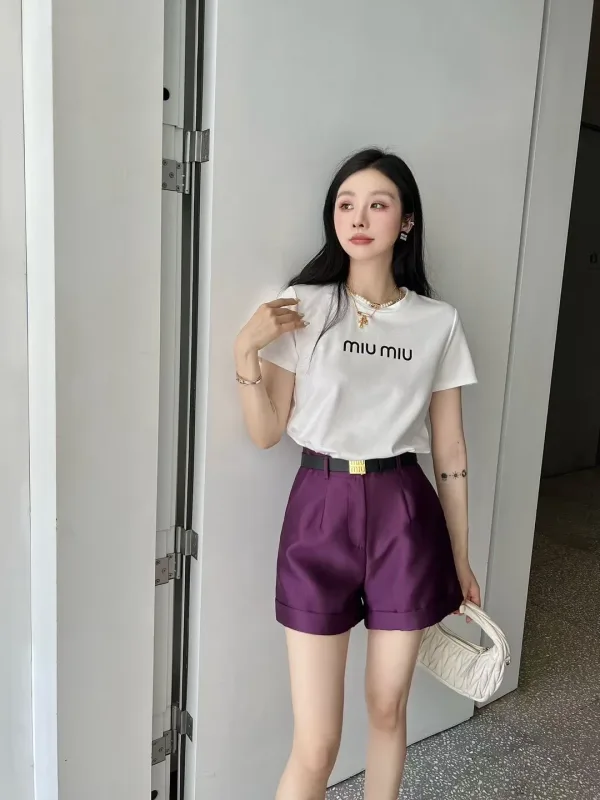 Miu Women Shorts replika superklon Monogram Summer Round Neck