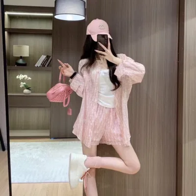 Miumiu Damskjorta replika lyx Rosa Blå Secai Tryckt Sun