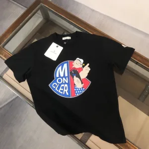 Moncler Kortärmad replika lyx Svart Vit Bomull Logotyp Bekväm