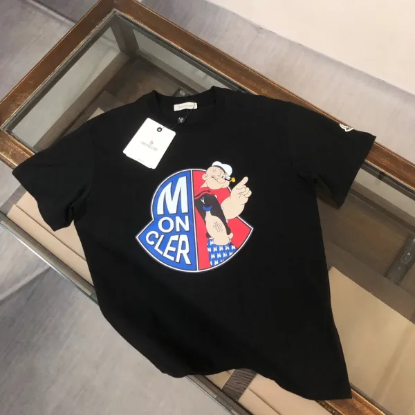 Moncler Kortärmad replika lyx Svart Vit Bomull Logotyp Bekväm
