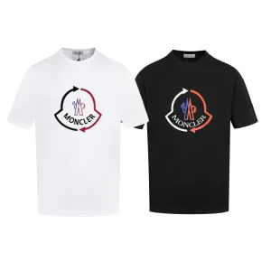 Moncler Kortärmad replika lyx Svart Vit Bomull Logotyp Retro