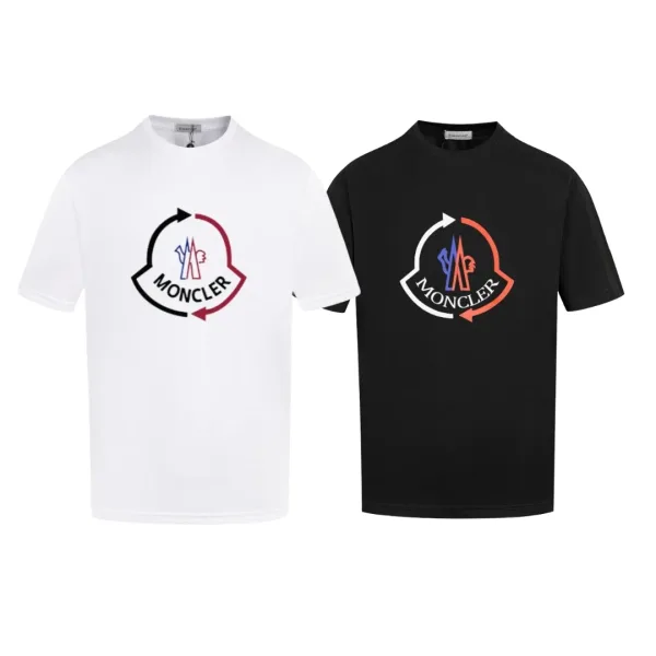 Moncler Kortärmad replika lyx Svart Vit Bomull Logotyp Retro