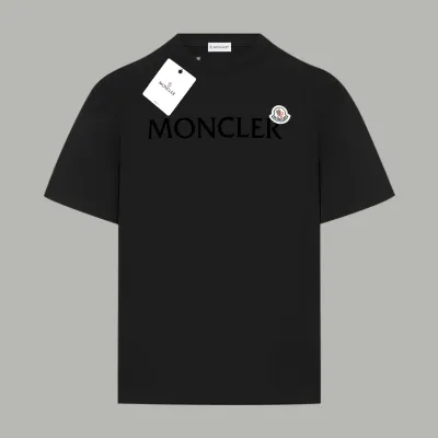 Moncler Kortärmad replika lyx Svart Vit Bomull Logotyp Retro
