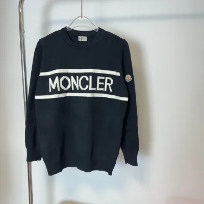 Moncler Tröja replika lyx Svart Marinstickad Logotyp Monogram Is