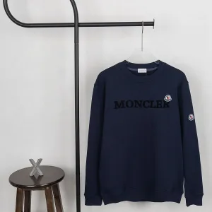 Moncler Sweatshirt replika lyx Svart Bomull Polyester Logotyp Tibetan Fit