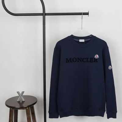 Moncler Sweatshirt replika lyx Svart Bomull Polyester Logotyp Tibetan Fit