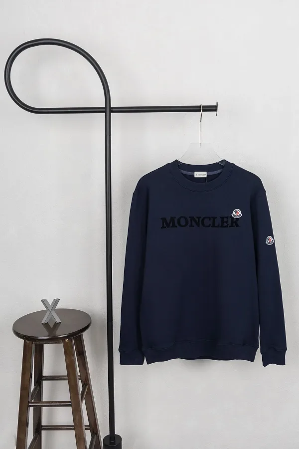 Moncler Sweatshirt replika lyx Svart Bomull Polyester Logotyp Tibetan Fit
