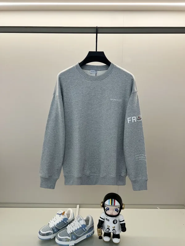 Moncler Sweatshirt replica lyx Svart Vit bomull Logo tvättad rund