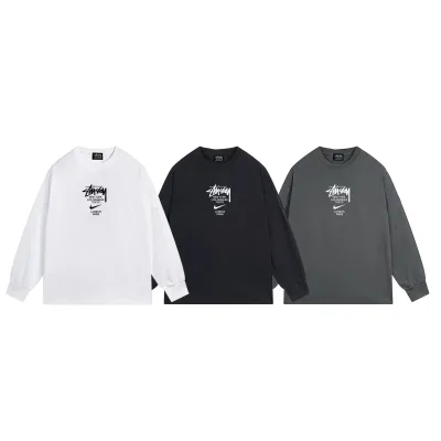 Nike långärmad replika lyxig svart vit bomullslogotyp Stussy