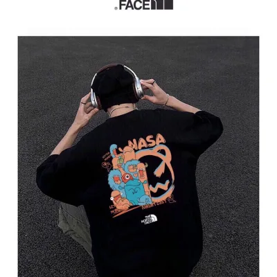 North Face kortärmad replika 1:1 Cream Cotton Leather Logo