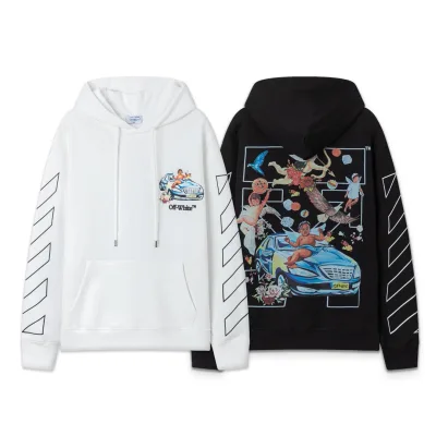 Off White Sweatshirt replica lyx Svart Ss Loose Fitting Hooded