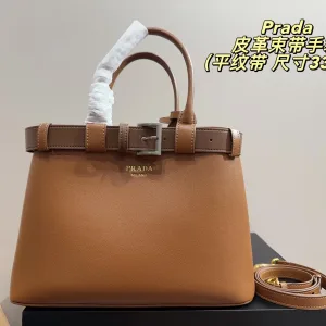 Prada Gürtel Replik Luxus Braun Gold Leder Kalbsleder Logo Tasche