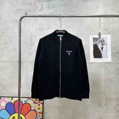 Prada Jacka replika lyx super clone Black Knit Cotton Logo