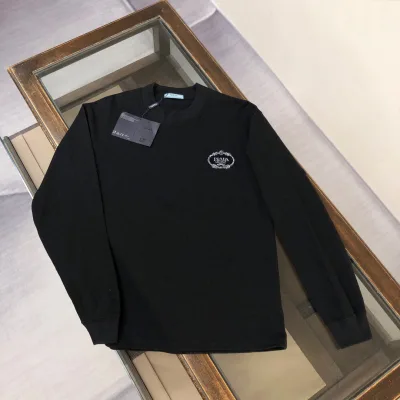 Prada långärmad replika lyxig 1:1 bomullslogotyp tvättad design