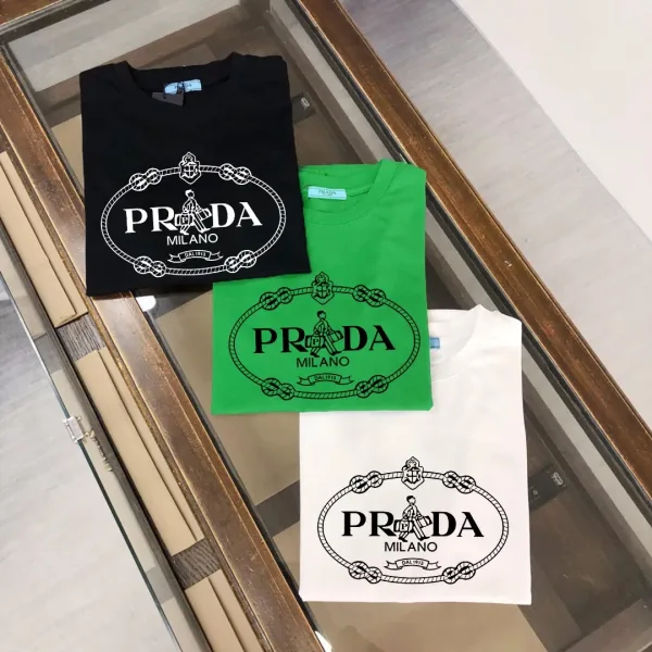 Prada Short Sleeve Replica Luxury Black White Cotton Logo Look