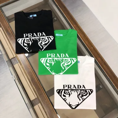 Prada Short Sleeve Replica Luxury Black White Cotton Logo Look