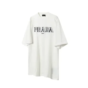 Prada Short Sleeve Replica Luxury Black White Brodered Embroidery Is