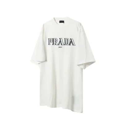 Prada Short Sleeve Replica Luxury Black White Brodered Embroidery Is