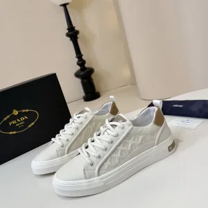 Prada Sneakers Replik Luxus Weiß Schwarz Rindsleder Klassisch Casual