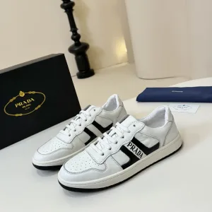 Prada Sneakers Replik Luxus Weiß Schwarz Rindsleder Klassisch Casual