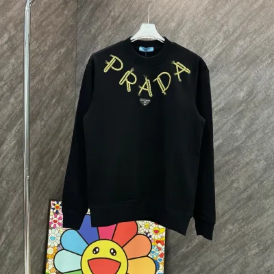 Prada Sweatshirt replica lyx Svart Vit Bomull Broderad Broderi Produkt