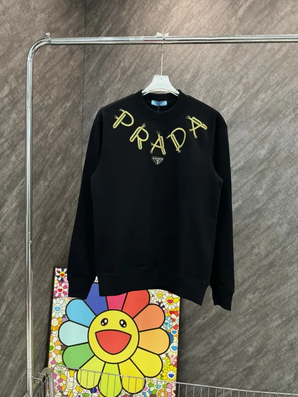 Prada Sweatshirt replica lyx Svart Vit Bomull Broderad Broderi Produkt