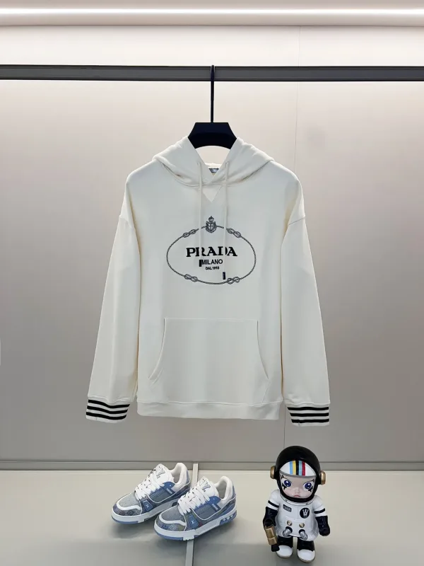 Prada Sweatshirt replica lyx Svart Vit Bomull Broderi Logotyp Pure