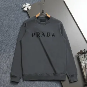 Prada Sweatshirt replica lyx Svart Vit bomull Stickad Sportig logotyp