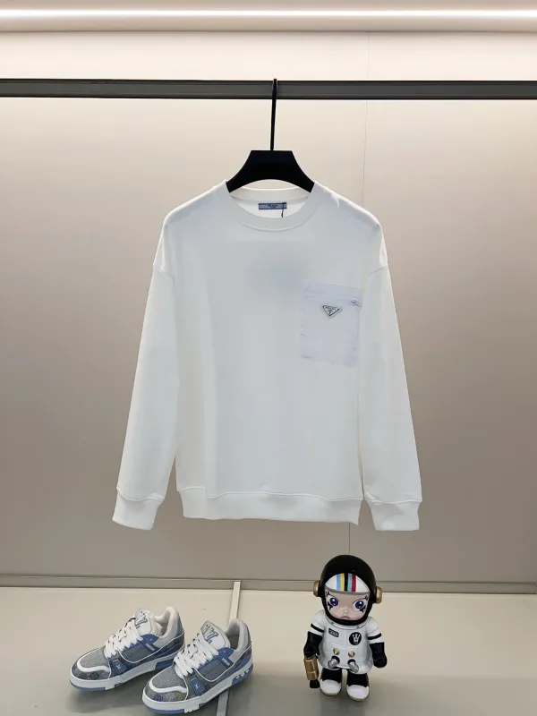 Prada Sweatshirt replica lyx Svart Vit Bomull Nylon Logotyp tvättad