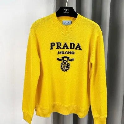 Prada Damtröja replika lyx Vit Grå Cashmere Crew Neck