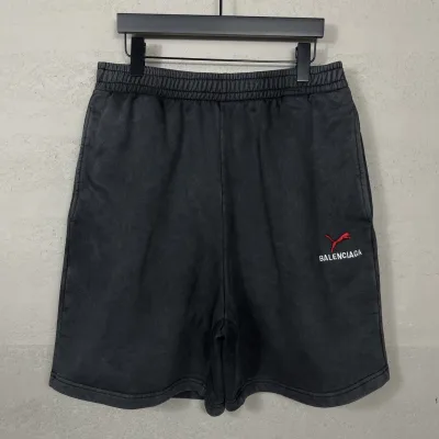 Puma Shorts replika lyx svart bomull Broderad Distressed Washed Logotyp