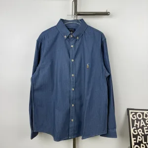 Ralph Lauren långärmad replika 1:1 Blue Denim Logo Washed