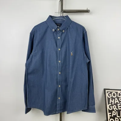 Ralph Lauren långärmad replika 1:1 Blue Denim Logo Washed