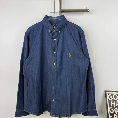 Ralph Lauren Långärmad replika lyxig Blue Denim Logo Washed