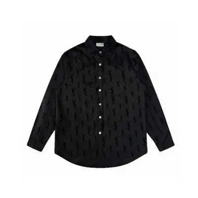 Saint Laurent Skjorta replika superklon Svart Klassisk Ysl Flockad