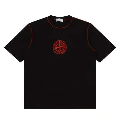 Stone Island kortärmad replika 1:1 lyxig svart röd siden