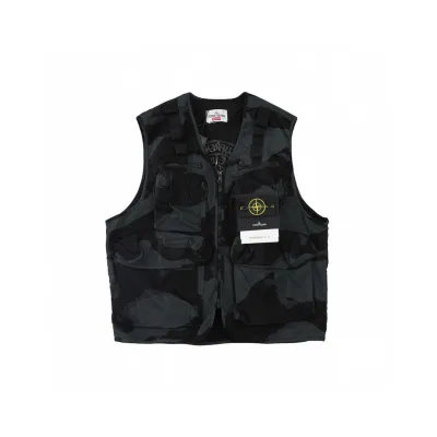 Stone Island Vest replika lyx Svart bomull Camo Broderi Original