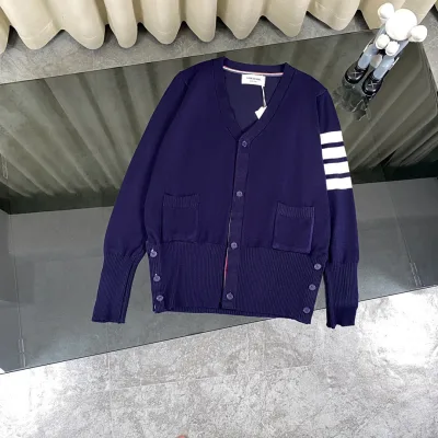 Thom Browne Coat replika super klon Marinblå grå ull stickad