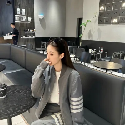 Thom Browne Jacket replika 1:1 Grå bomull Stripe Striped Hmy