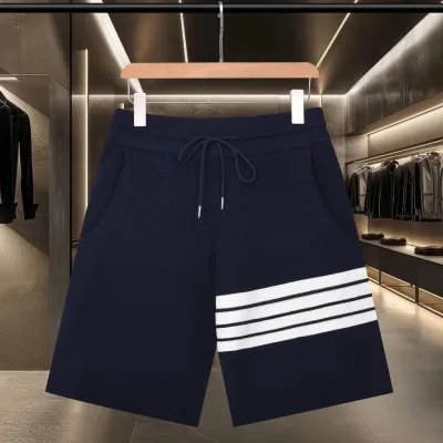 Thom Browne Shorts replika 1:1 bl?£¤ vit gr?£¤ stickad logotyp