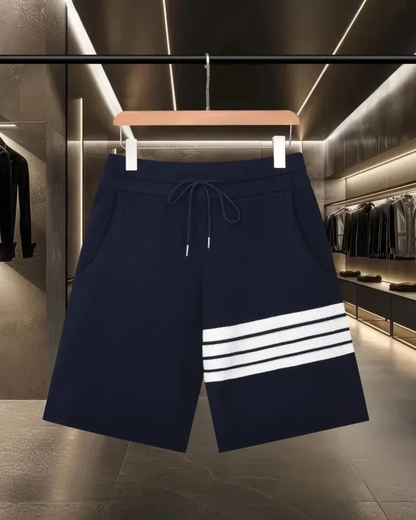 Thom Browne Shorts replika 1:1 bl?£¤ vit gr?£¤ stickad logotyp