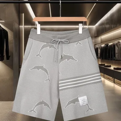 Thom Browne Shorts replika lyx bl?£¤ vit stickad logotyp Casual