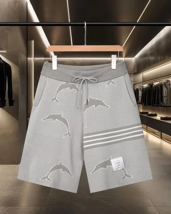 Thom Browne Shorts replika lyx bl?£¤ vit stickad logotyp Casual